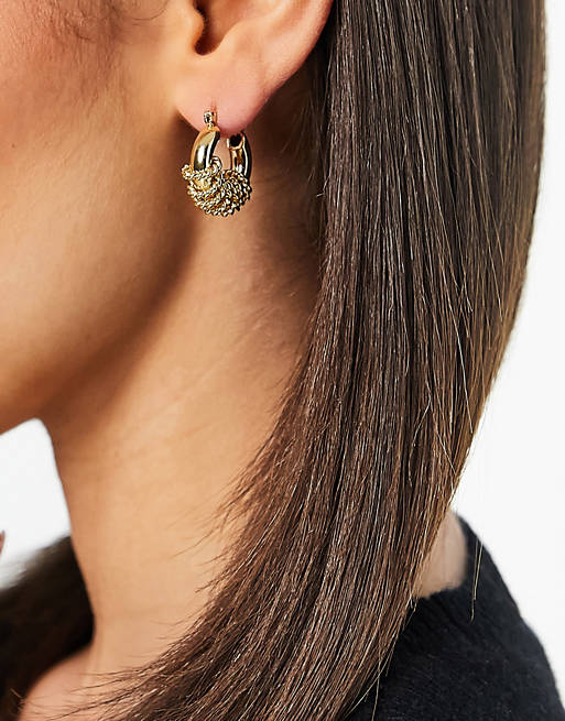  Whistles mini hoop earrings with ring detail in gold 