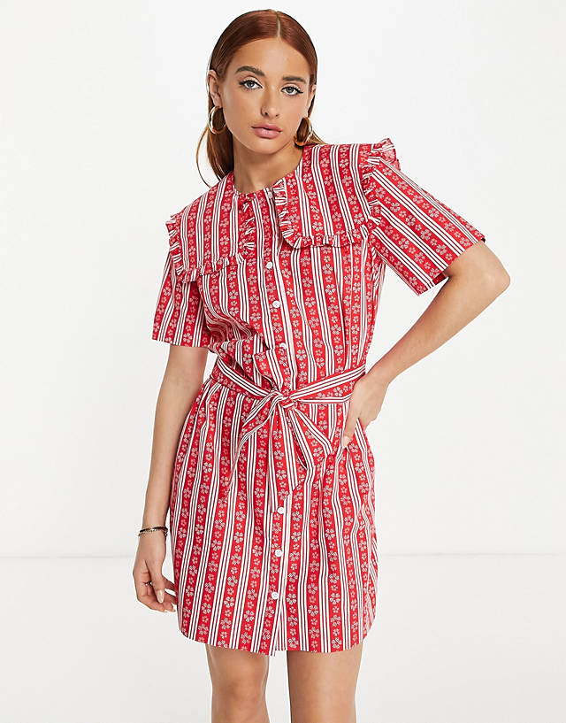 Whistles - mini shirt dress with collar in floral stripe