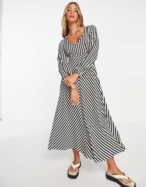 Whistles misha diagonal print midi dress in black ASOS