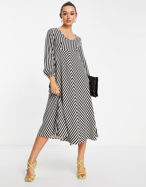 Whistles Misha stripe print midi dress in black ASOS