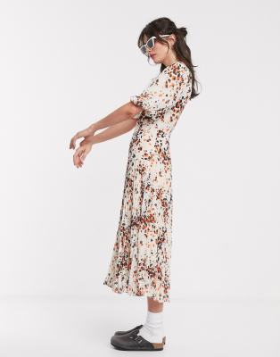 cream pleated midi dress