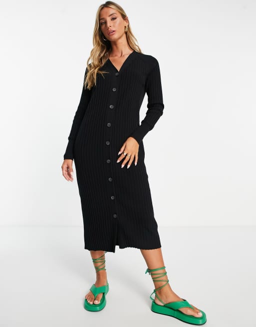 Whistles – Nelly – Geripptes Midikleid im Strickjacken-Stil in Schwarz