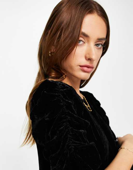 Whistles Nelly velvet sleeve detail top in black, 2 of 4