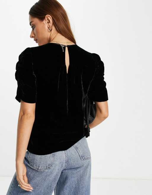 Whistles Nelly velvet sleeve detail top in black, 4 of 4