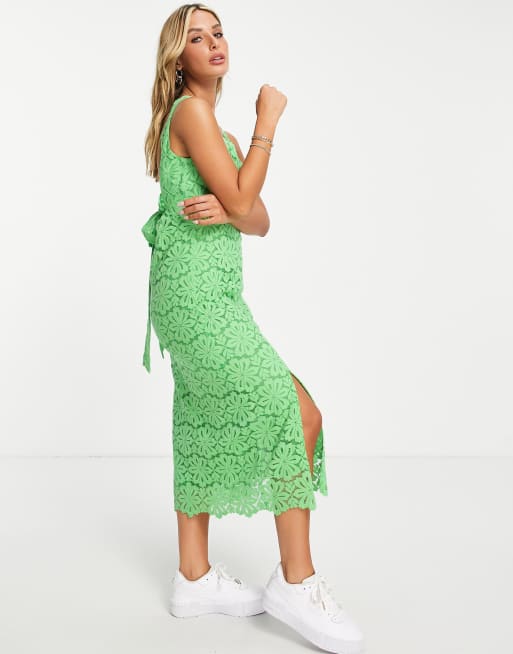 Whistles Noelle lace midi dress in green