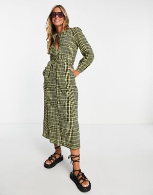 Whistles Nora gingham check midi dress in yellow