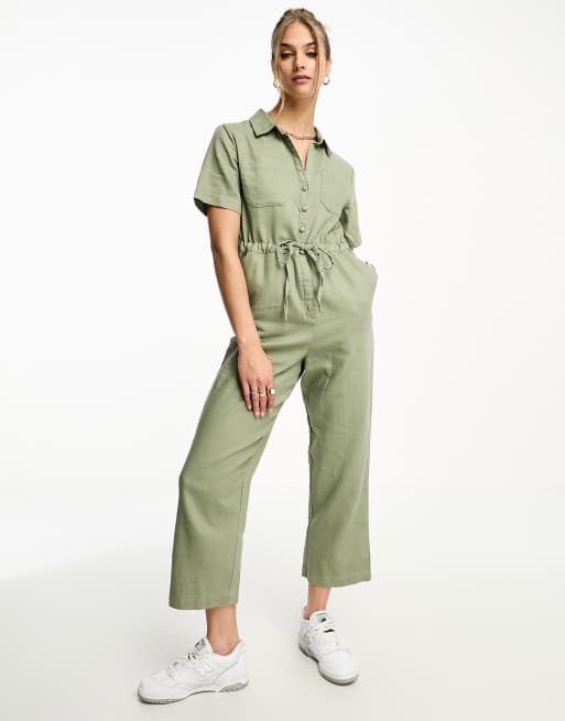 Whistles Nova tie detail short sleeve jumpsuit in green