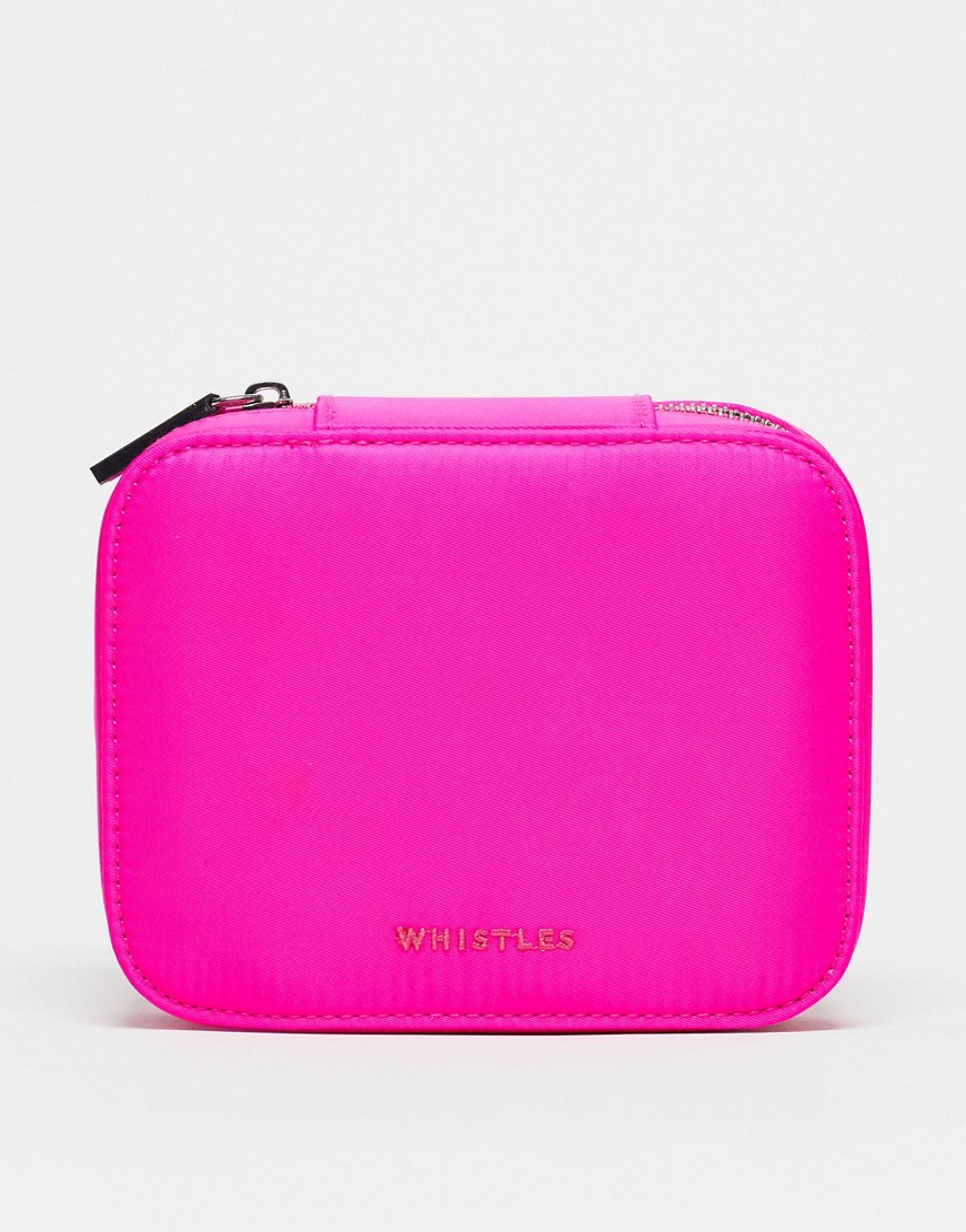 Whistles nylon jewellery box with compartment pouch in bright pink