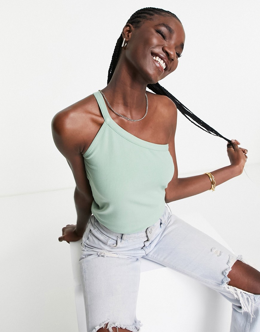 Whistles one shoulder ribbed cami top in green
