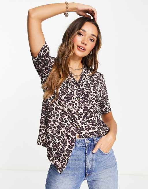 Whistles open collar shirt in leopard print
