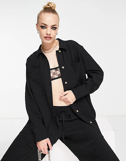 Whistles oversized crinkle shirt in black (part of a set)