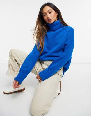 Whistles Oversized Funnel Neck Knit Jumper in Blue ASOS