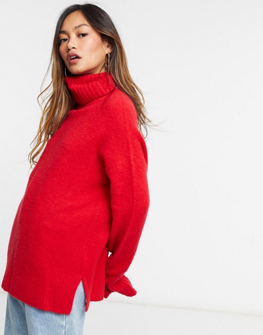 Whistles Oversized Roll Neck Jumper in Red