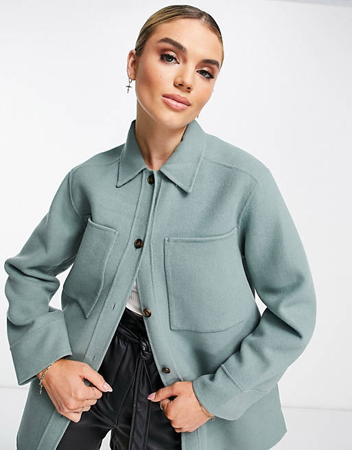 Coats & Jackets Whistles oversized shacket with exposed pockets in teal 