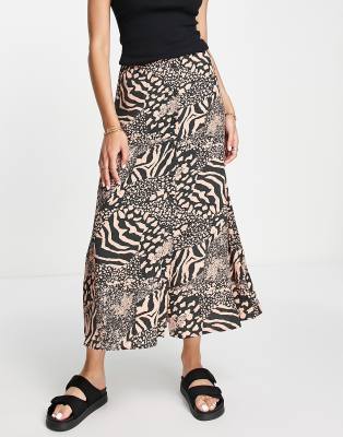 Whistles patchwork animal button midi skirt