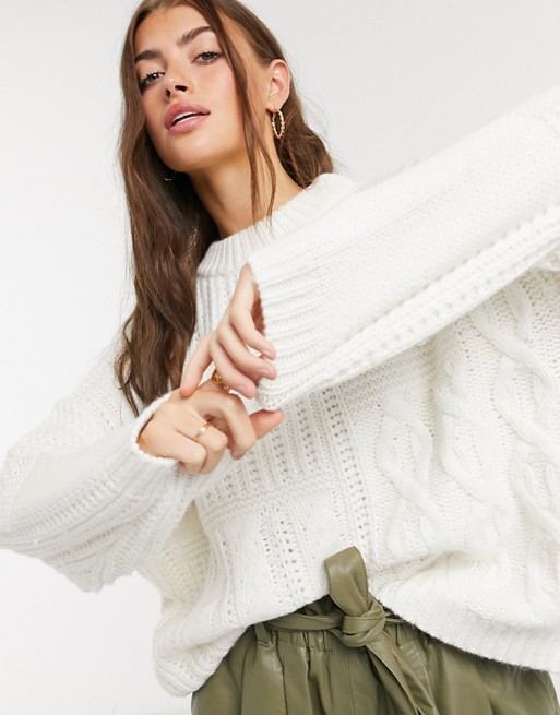 Whistles patchwork cable knit jumper in cream