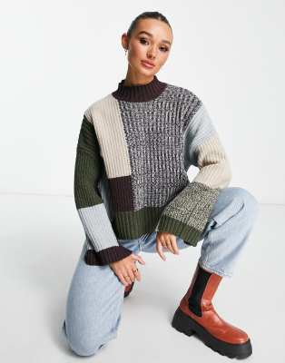 Whistles patchwork funnel neck jumper  - ASOS Price Checker
