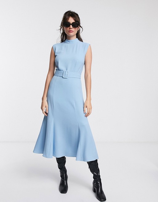 Whistles penny belted a-line midi dress in pale blue