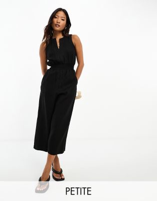 Whistles Petite Danny linen jumpsuit in black - ASOS Price Checker