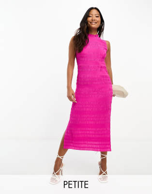 Whistles Petite Whistles Petite Maya plisse midi dress in hot pink