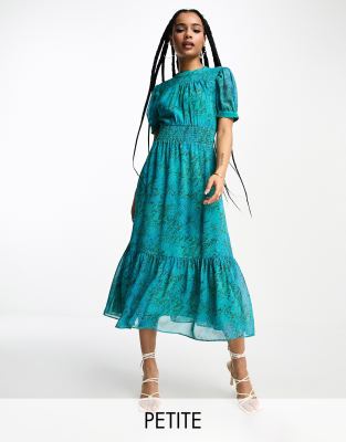 Whistles Petite shirred midi dress in blue snake print - ASOS Price Checker