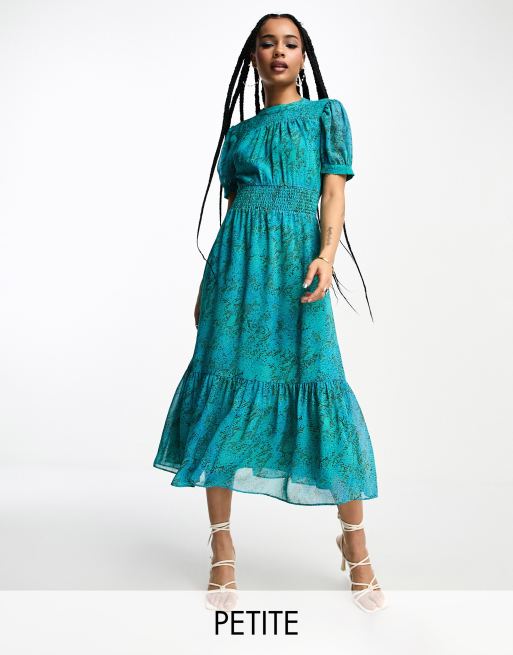 Whistles Petite shirred midi dress in blue snake print