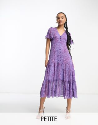 Whistles Petite short sleeve midi dress in animal print-Purple