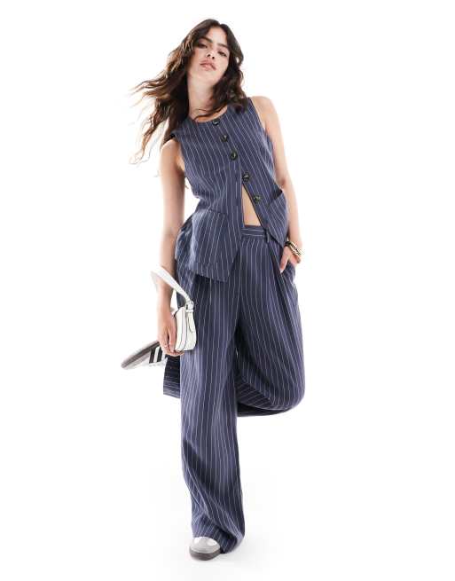 Whistles pinstripe pants in navy (part of a set)