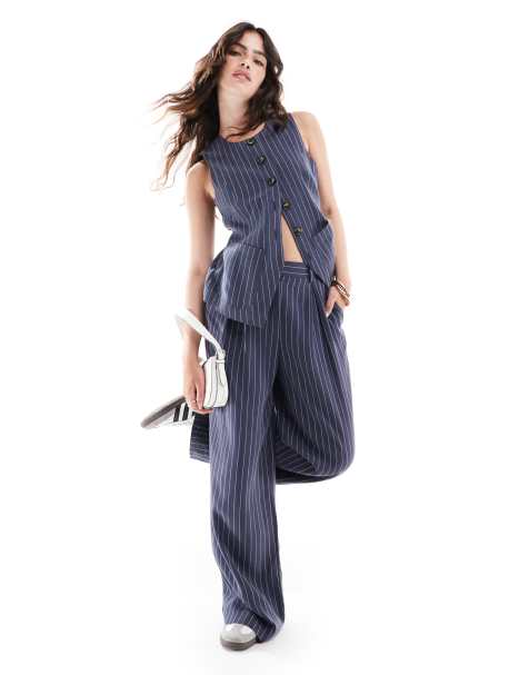 Whistles pinstripe trousers in navy co-ord - view 1