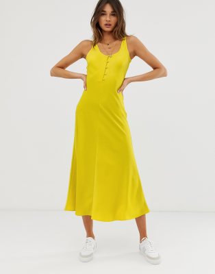 yellow satin slip dress