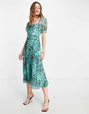 Whistles pleated midi dress in contrasting animal print