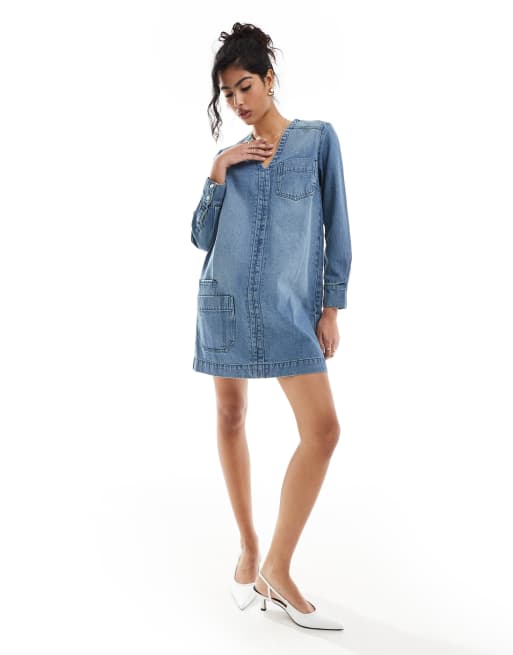 Whistles pocket mini dress in denim