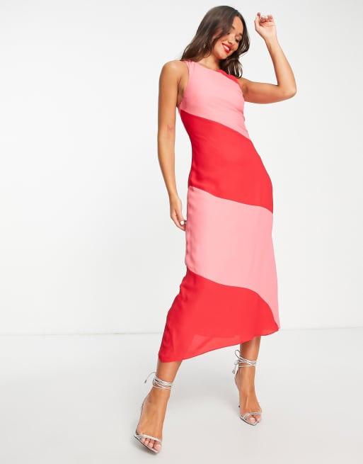 Whistles – Poppy – Midikleid in mehreren Rottönen im Bahnendesign