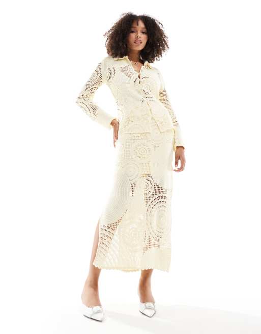 Whistles premium cotton crochet circle skirt in light yellow (part of a set)