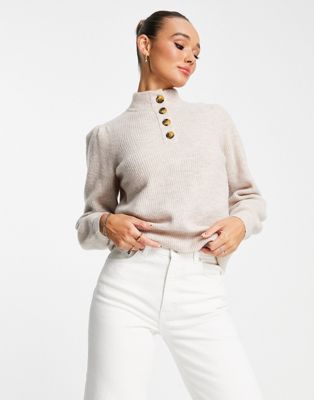Whistles puff sleeve button sweatshirt in oatmeal - ASOS Price Checker