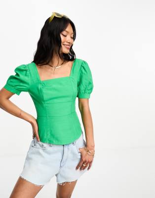 Облегающий лиф с пышными рукавами-свистками зеленого цвета 13990₽