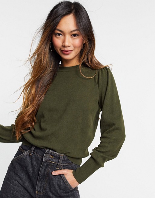 Whistles Puff Sleeve Knit Jumper in Green