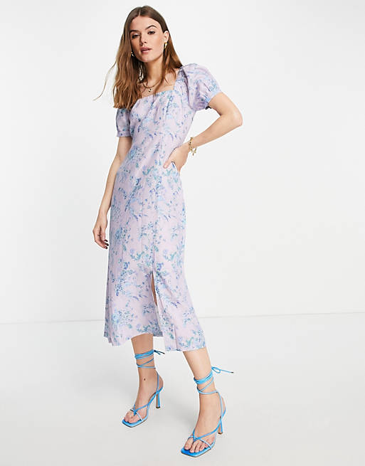Whistles puff sleeve midi tea dress in delicate floral