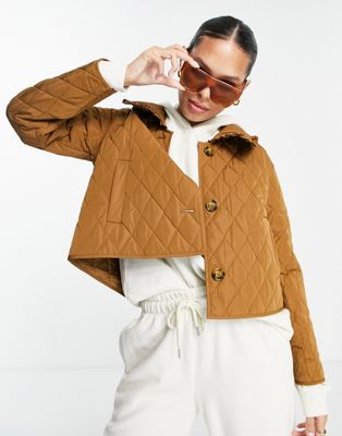 Whistles quilted jacket with oversized collar in brown - ASOS Price Checker