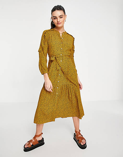 Whistles renee autumn floral dress in mustard