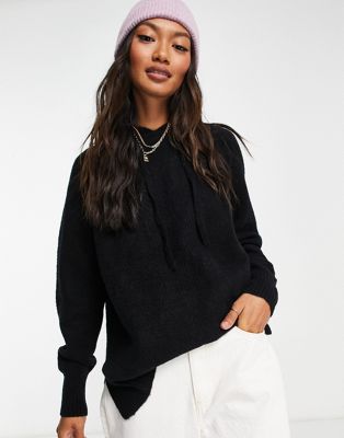 Whistles ribbed knitted hoodie in black