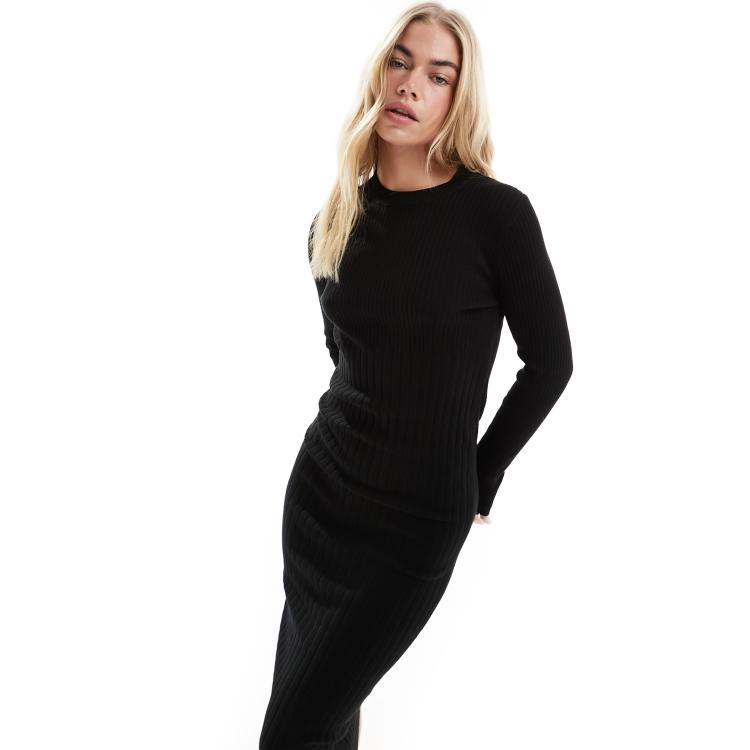 Whistles ribbed knitted midi dress in black