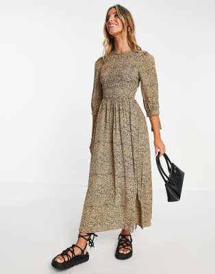 Whistles Whistles ripple animal printed shirred midi dress-Multi