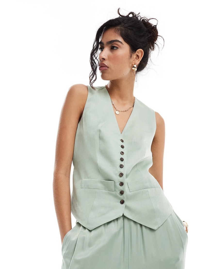 Whistles Rita luxe waistcoat in sage green co-ord
