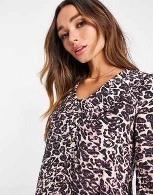 Marques de designers Whistles - Robe babydoll courte avec col à plastron - Imprimé léopard