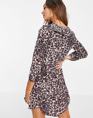 Marques de designers Whistles - Robe babydoll courte avec col à plastron - Imprimé léopard