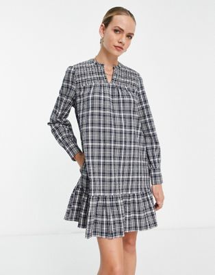 Whistles long sleeve shirt dress with peplum hem in grey check - ASOS Price Checker