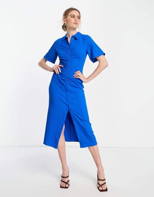 Whistles - Robe chemise longue froncée sur le devant - Bleu de cobalt
