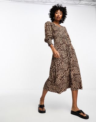 Whistles cheetah print midi shirt dress in brown - ASOS Price Checker