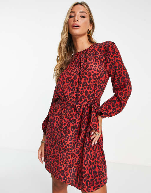 Whistles Robe courte imprim animal avec ceinture Rouge